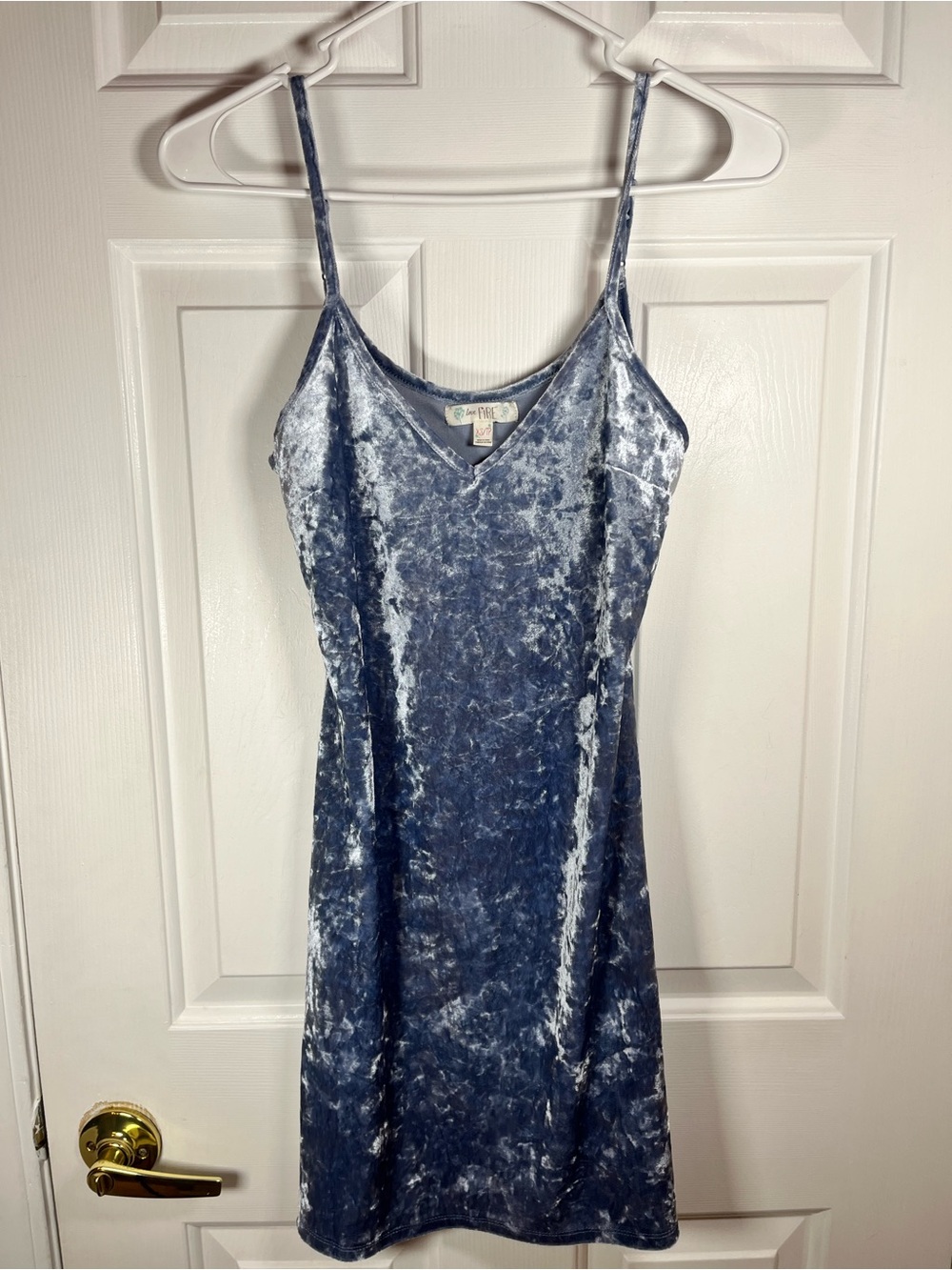 ✨ Love, Fire Blue Velvet Spaghetti Strap Slip Dress XS / TP